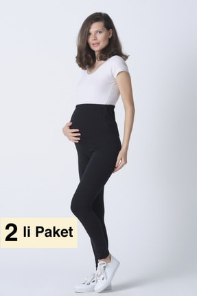 PrettyChic Asker Yeşili Ve Siyah 2li Paket Hamile Likralı Penye Tayt