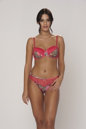 Reflections Kadın Leopar Desen Dantel Detaylı Straplez Yarım Push Up Dolgulu Sütyen