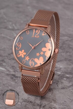 Polo55 Plkhm013r06 Kadın Saat Numaralı Çiçekli Kadran Mıknatıslı Hasır Kordon