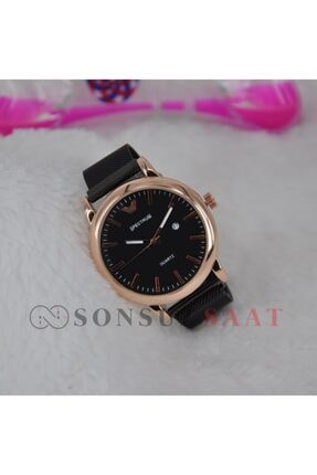 Spectrum Rose Kasa Siyah Mıknatıslı Hasır Kordonlu Takvim Detaylı Spor Trend Unisex Erkek Kol Saati Su-039