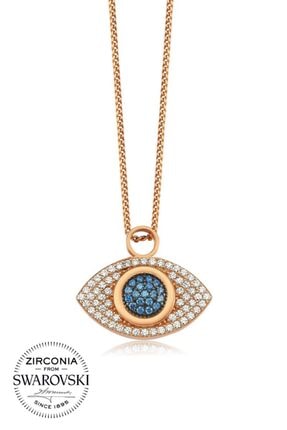 Valori Jewels Mavi Nazar Gözü, Swarovski Zirkon Mavi Ve Beyaz Taşlı, Rose Gümüş Kolye