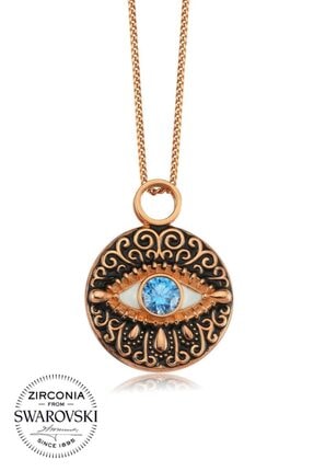 Valori Jewels Koyu Mavi Gözyaşı, Swarovski Zirkon Mavi Taşlı, Rose Gümüş Kolye