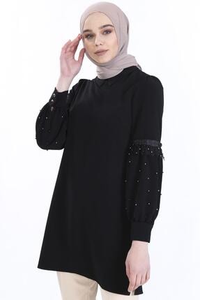 Sitare Kadın Siyah Kolları Tüllü İncili Gömlek 19Y2483 19YGM19Y2483