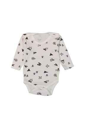 Lullaby Unisex Bebek Beyaz Camp Baskılı Bebe Boy Uzun Kol Çıtçıtlı Body