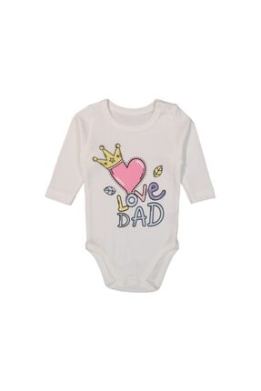 Lullaby Unisex Bebek Beyaz Love Dad Kalpli Uzun Kol Çıtçıtlı Badi