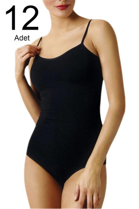 Namaldi Kadın Siyah 12'li Paket İp Askılı Kancalı Çıtçıtlı Body ELF568N261CCM12