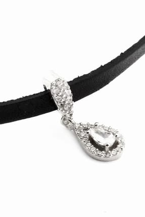 Welch Steel Kadın Damla Taş Uçlu Choker 925 Ayar Gümüş Kolye W594