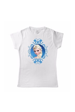 Art T-shirt Unisex Çocuk Beyaz Frozen Elsa Kar Çerçeve Çocuk T-Shirt