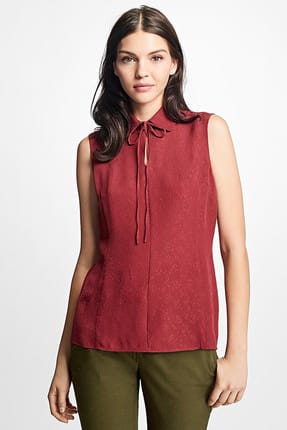 Brooks Brothers Kadın Bordo Işlemeli Fiyonk Detaylı Kolsuz Ipek Bluz