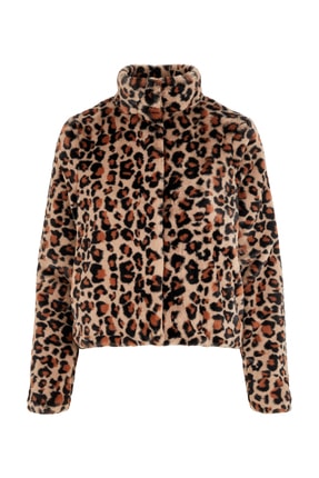 Vero Moda Kadın Gri Leopar Desenli Dik Yaka Suni Kürk 10221212 VMLEOPARD 10221212
