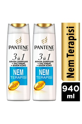 Pantene 3'Ü 1 Arada Şampuan + Krem + Bakım Kürü Nem Terapisi 470 ml x 2