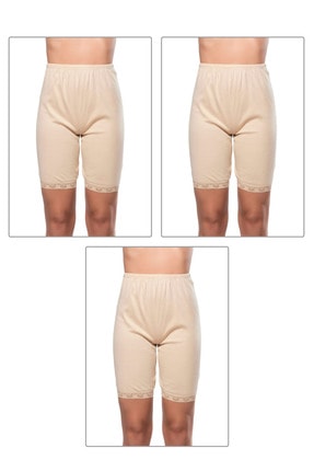 ÖZKAN underwear Kadın Ten 3'lü Paket Ribana Dantelli Paçalı Boxer