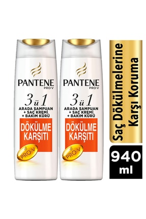 Pantene 3'Ü 1 Arada Şampuan + Krem + Bakım Kürü Saç Dökülmelerine Karşı Etkili 470 ml x 2