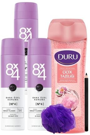 8x4 No.4 Vıbrant Flower Kadın Deo 150ml + Duru Çiçek Tazeliği Duş Jeli 450ml/set 6 Parça