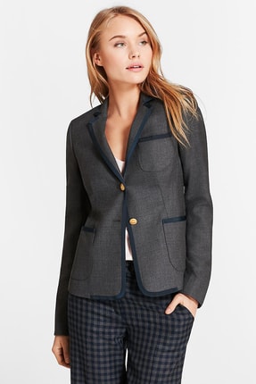 Brooks Brothers Kadın Gri Lacivert Biye Detaylı Ceket 1-00104618