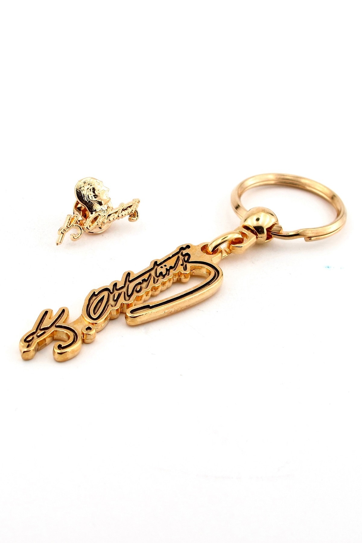 Solfera Unisex Atatürk Imzali Sari Metal Anahtarlik Rozet Set Kc569