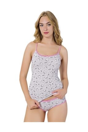 ÖZKAN underwear 24711 Kadın Penye Likralı Baskılı Battal Atlet Külot Takım