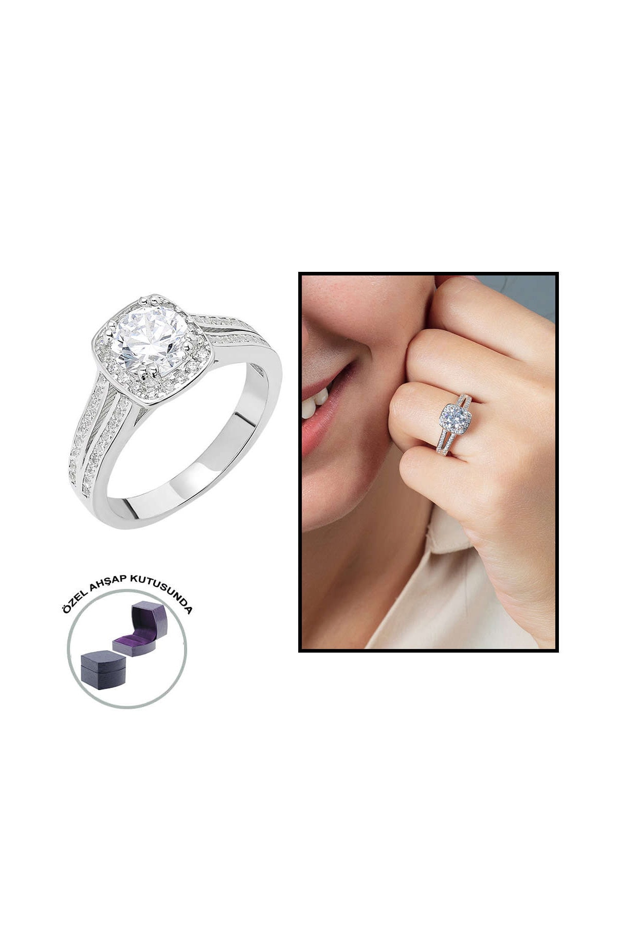 Tesbihane Starlight Diamond Pırlanta Montür Avangarde 925 Ayar Gümüş Bayan Beştaş Yüzük 102001815